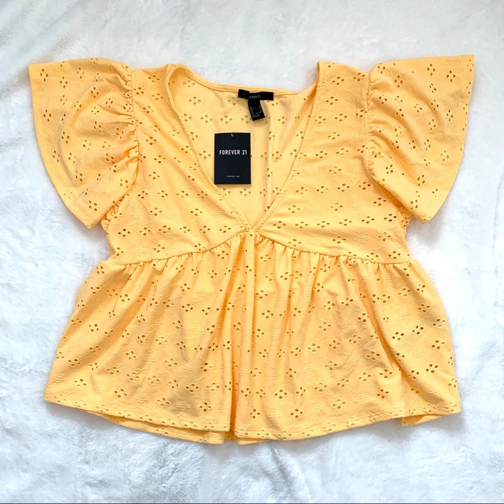 3 FOR $15 Forever 21 Eyelet Yellow Crop Top